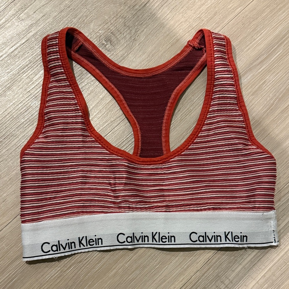 Calvin Klein Red and White Striped Sports Bra